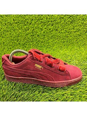 Puma Suede Heart Boys Size 7Y Red Burgundy Walking Casual Suede Shoes Sneakers